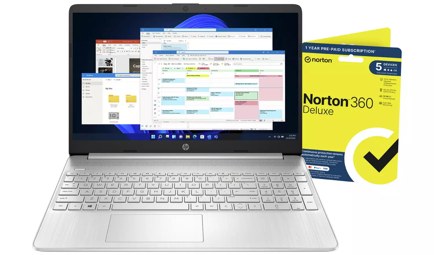 Portátil HP de 15,6 pulgadas i3, 4 GB, 128 GB, maletín y Norton - Plateado | 15S-FQ5020NA